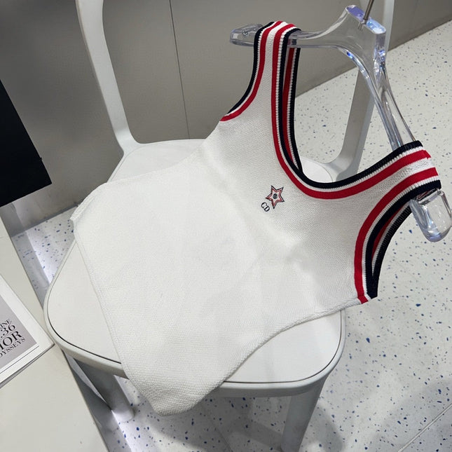 TANK TOP 610346 IN WHITE COTTON RIBBED RED TRIM