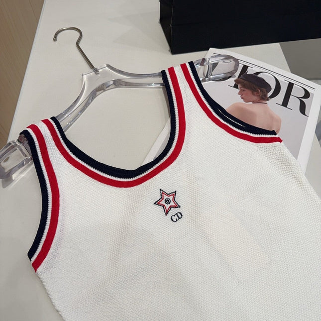 TANK TOP 610346 IN WHITE COTTON RIBBED RED TRIM