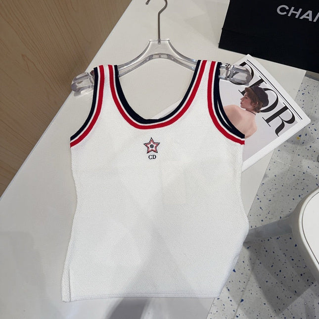 TANK TOP 610346 IN WHITE COTTON RIBBED RED TRIM