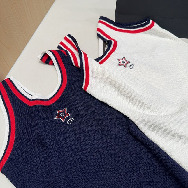 TANK TOP 610347 IN NAVY BLUE COTTON RIBBED RED TRIM