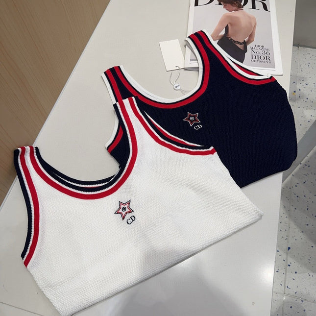 TANK TOP 610347 IN NAVY BLUE COTTON RIBBED RED TRIM