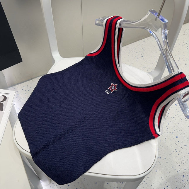 TANK TOP 610347 IN NAVY BLUE COTTON RIBBED RED TRIM