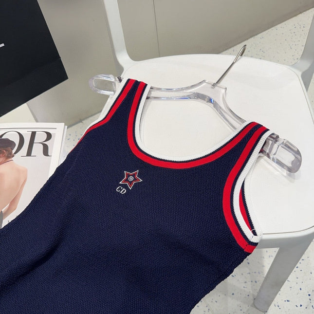 TANK TOP 610347 IN NAVY BLUE COTTON RIBBED RED TRIM