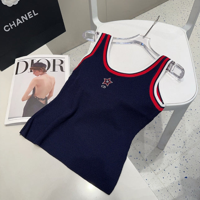 TANK TOP 610347 IN NAVY BLUE COTTON RIBBED RED TRIM