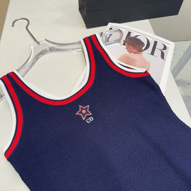 TANK TOP 610347 IN NAVY BLUE COTTON RIBBED RED TRIM