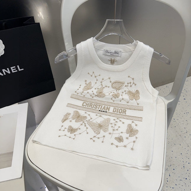 TANK TOP 610350 IN WHITE COTTON RIBBED EMBOSSED BUTTERFLY