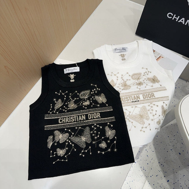 TANK TOP 610350 IN WHITE COTTON RIBBED EMBOSSED BUTTERFLY