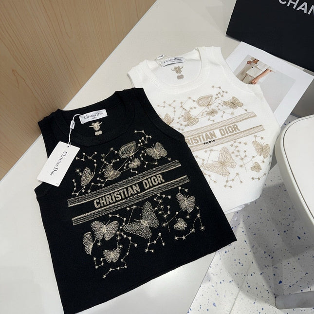 TANK TOP 610350 IN WHITE COTTON RIBBED EMBOSSED BUTTERFLY