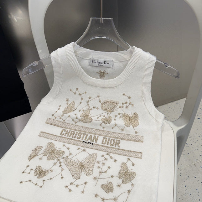 TANK TOP 610350 IN WHITE COTTON RIBBED EMBOSSED BUTTERFLY