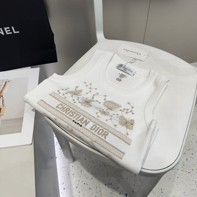 TANK TOP 610350 IN WHITE COTTON RIBBED EMBOSSED BUTTERFLY