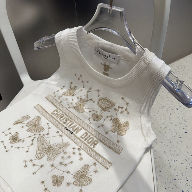 TANK TOP 610350 IN WHITE COTTON RIBBED EMBOSSED BUTTERFLY