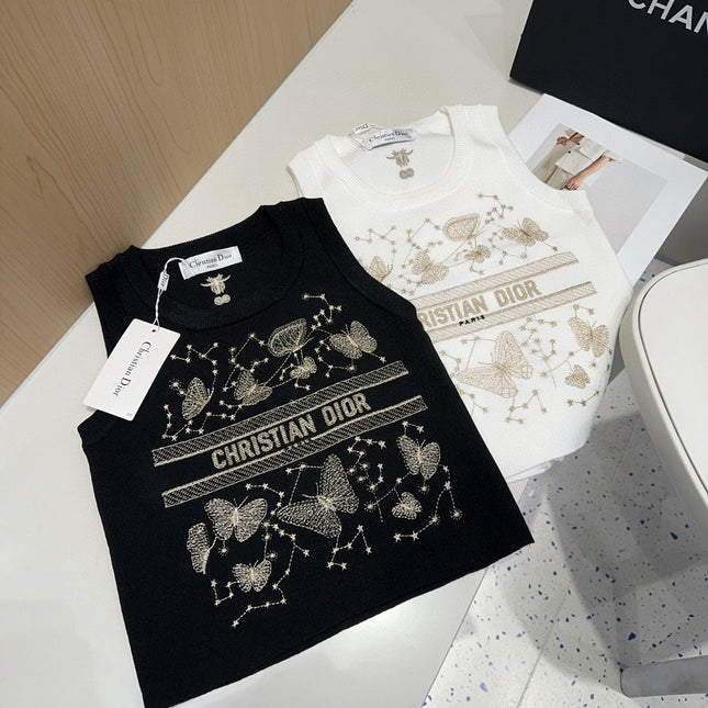 TANK TOP 610351 IN BLACK COTTON RIBBED EMBOSSED BUTTERFLY