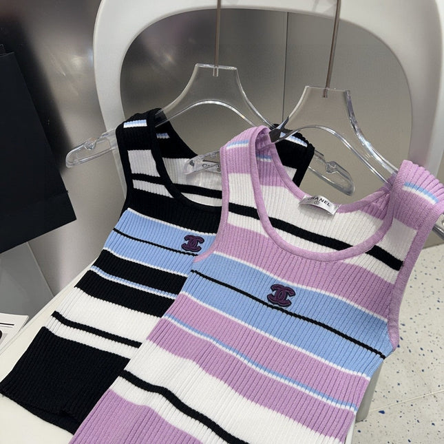 STRIPED TANK TOP 612057 IN BLUE BLACK COTTON RIBBED