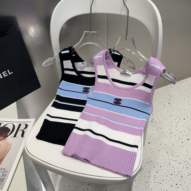 STRIPED TANK TOP 612057 IN BLUE BLACK COTTON RIBBED