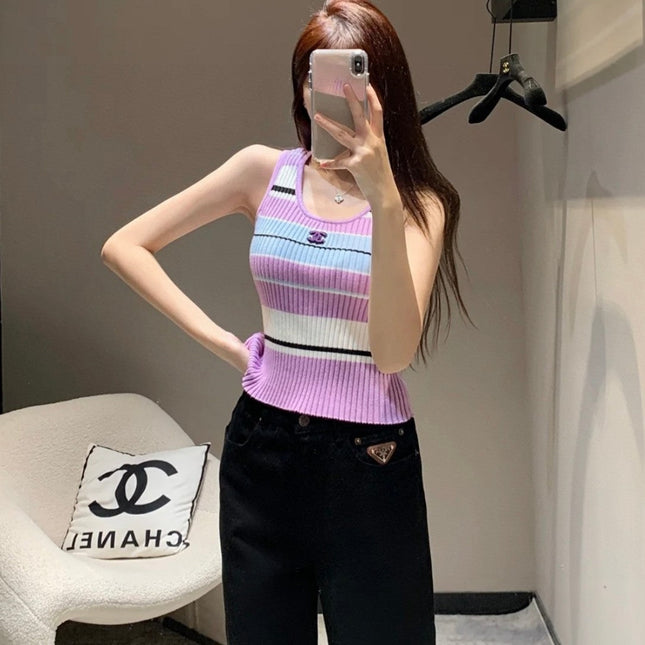 STRIPED TANK TOP 612058 IN BLUE WHITE AND PURPLE COTTON RIBBED