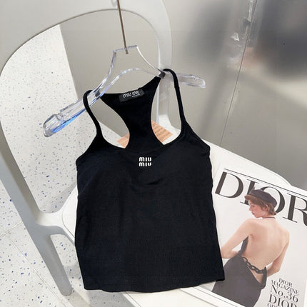 CAMISOLE 617514 IN BLACK COTTON RIBBED KNIT
