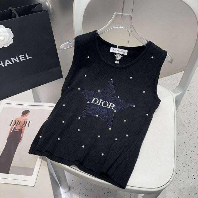 TANK TOP 633197 IN BLACK COTTON EMBOSSED PEARL