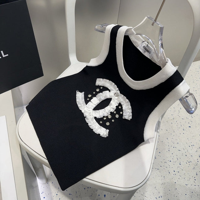 CAMISOLE 627703 IN BLACK COTTON RIBBED KNIT WHITE TRIM