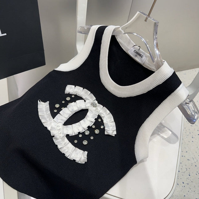 CAMISOLE 627703 IN BLACK COTTON RIBBED KNIT WHITE TRIM