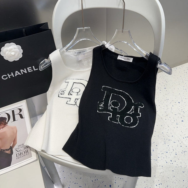 CAMISOLE 619300 IN BLACK COTTON RIBBED KNIT TEXTURED LOGO