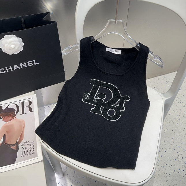 CAMISOLE 619300 IN BLACK COTTON RIBBED KNIT TEXTURED LOGO