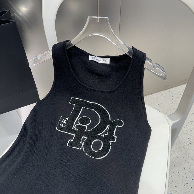 CAMISOLE 619300 IN BLACK COTTON RIBBED KNIT TEXTURED LOGO