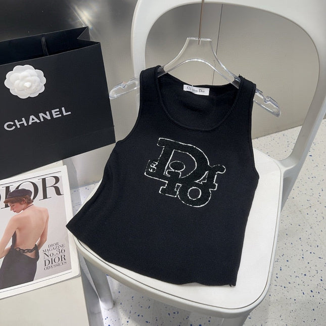 CAMISOLE 619300 IN BLACK COTTON RIBBED KNIT TEXTURED LOGO