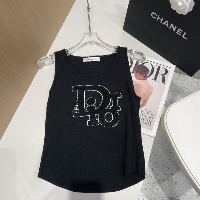 CAMISOLE 619300 IN BLACK COTTON RIBBED KNIT TEXTURED LOGO