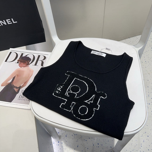 CAMISOLE 619300 IN BLACK COTTON RIBBED KNIT TEXTURED LOGO