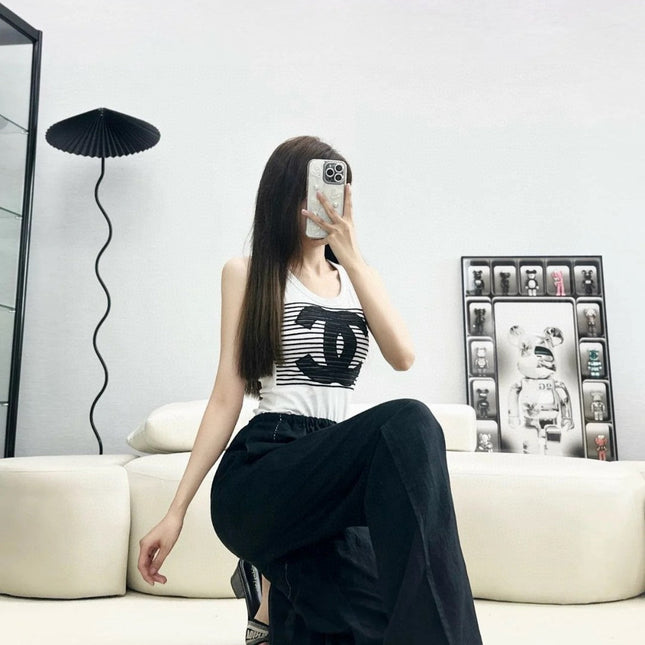 TANK TOP 633199 IN BLACK AND WHITE COTTON