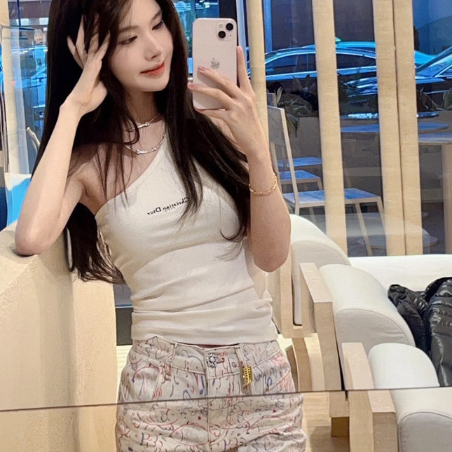 ONE SHOULDER TOP 633200 IN WHITE COTTON