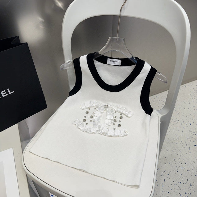 CAMISOLE 627702 IN WHITE COTTON RIBBED KNIT BLACK TRIM