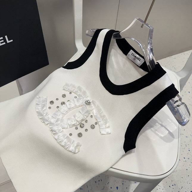 CAMISOLE 627702 IN WHITE COTTON RIBBED KNIT BLACK TRIM