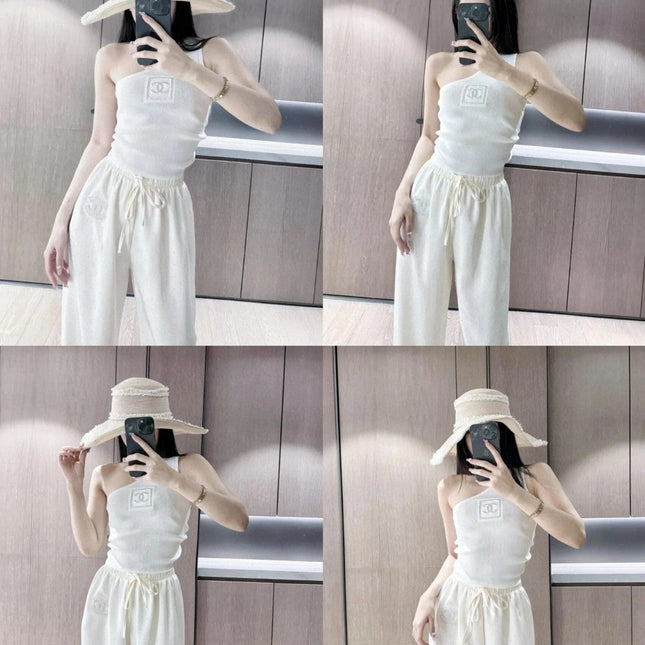 ONE SHOULDER TOP 624508 IN WHITE COTTON MULTICOLOR LOGO