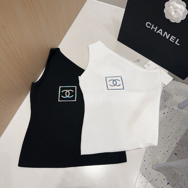 ONE SHOULDER TOP 624509 IN BLACK COTTON MULTICOLOR LOGO