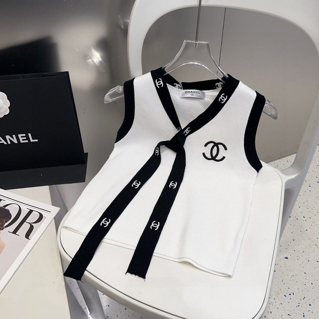 TANK TOP 624514 IN WHITE COTTON RIBBED BLACK TRIM AND BOW