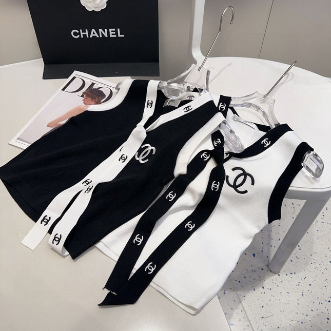 TANK TOP 624514 IN WHITE COTTON RIBBED BLACK TRIM AND BOW