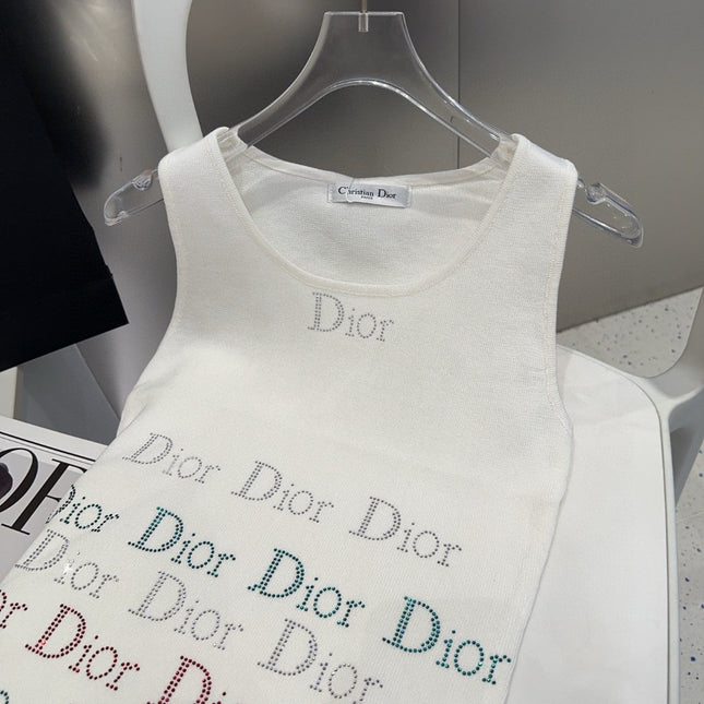 TANK TOP 624519 IN WHITE COTTON RIBBED CRYSTAL LOGO