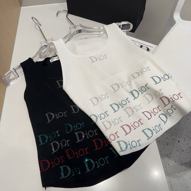 TANK TOP 624519 IN WHITE COTTON RIBBED CRYSTAL LOGO