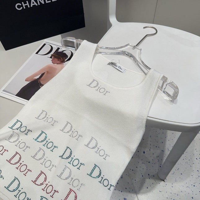 TANK TOP 624519 IN WHITE COTTON RIBBED CRYSTAL LOGO