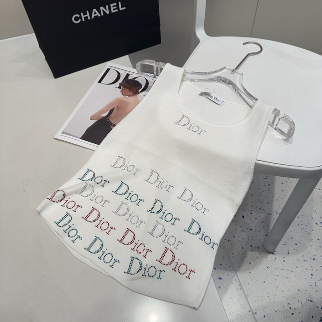 TANK TOP 624519 IN WHITE COTTON RIBBED CRYSTAL LOGO