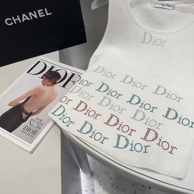 TANK TOP 624519 IN WHITE COTTON RIBBED CRYSTAL LOGO