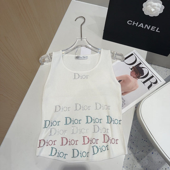 TANK TOP 624519 IN WHITE COTTON RIBBED CRYSTAL LOGO