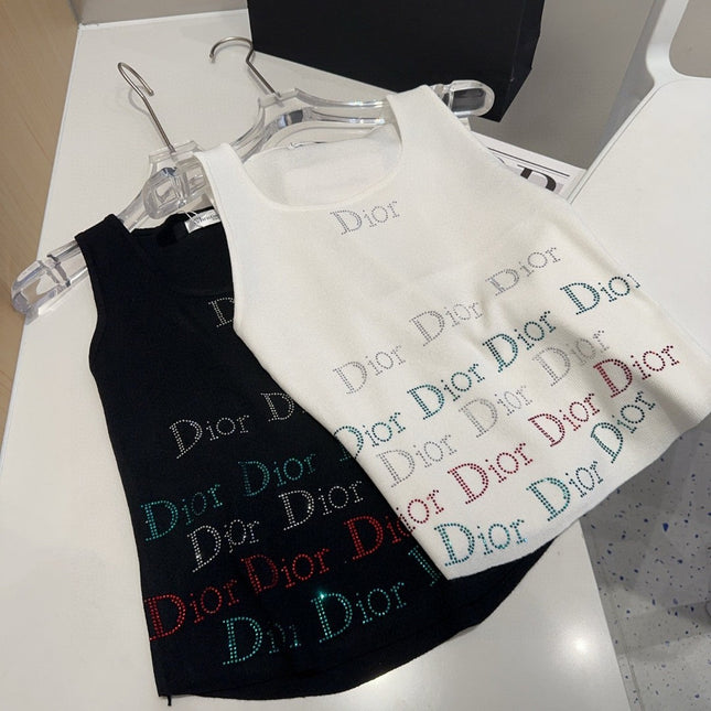 TANK TOP 624520 IN BLACK COTTON RIBBED CRYSTAL LOGO