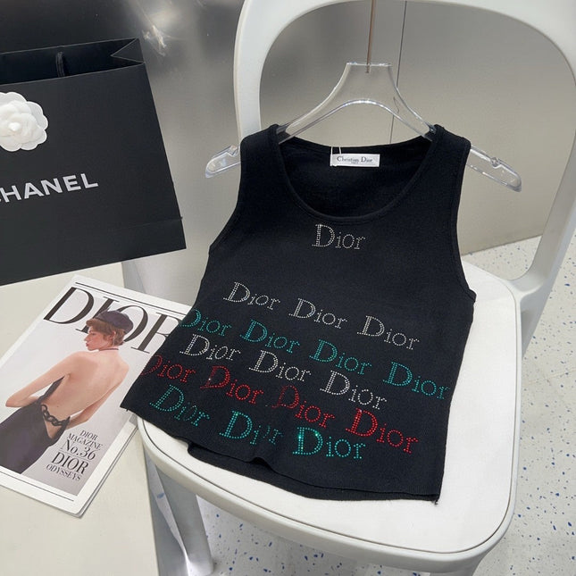 TANK TOP 624520 IN BLACK COTTON RIBBED CRYSTAL LOGO