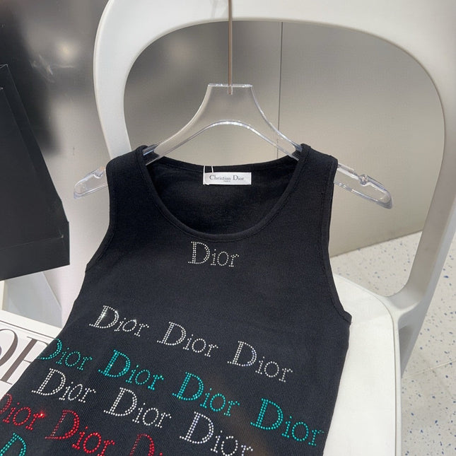 TANK TOP 624520 IN BLACK COTTON RIBBED CRYSTAL LOGO