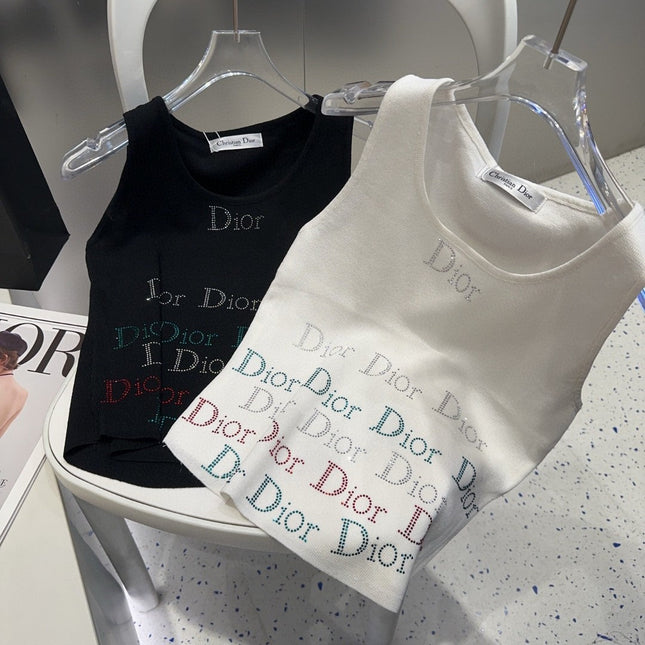 TANK TOP 624520 IN BLACK COTTON RIBBED CRYSTAL LOGO