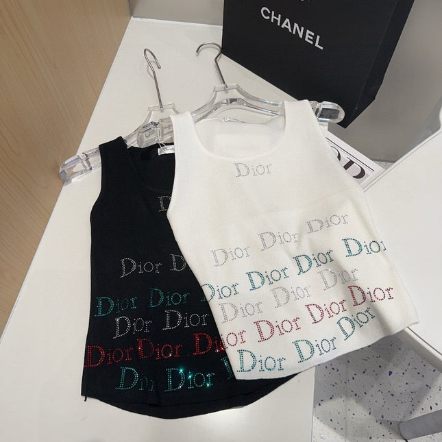 TANK TOP 624520 IN BLACK COTTON RIBBED CRYSTAL LOGO