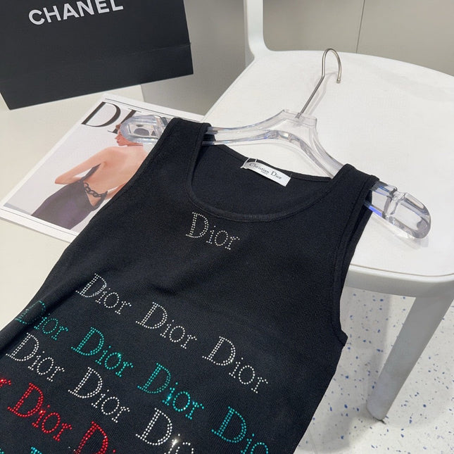 TANK TOP 624520 IN BLACK COTTON RIBBED CRYSTAL LOGO