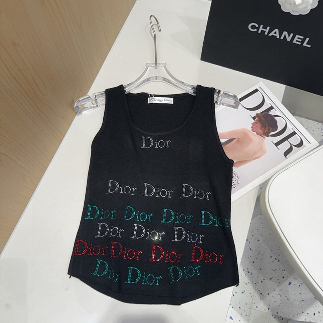 TANK TOP 624520 IN BLACK COTTON RIBBED CRYSTAL LOGO